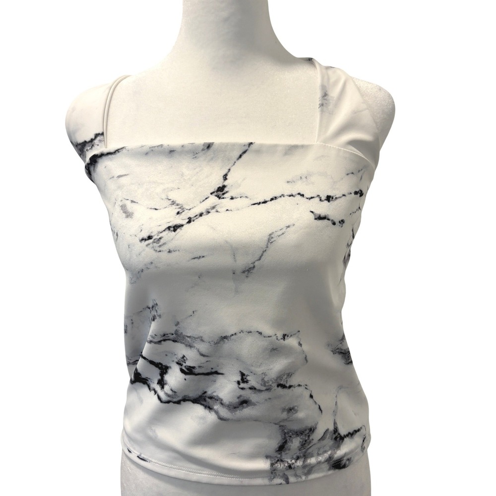 Express Body Contour Marble Print Halter Top Square Neck White Black‎ Medium